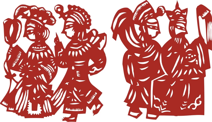 中国风中式传统喜庆民俗人物动物窗花剪纸插画边框AI矢量PNG素材【1269】